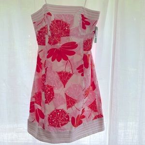 New with tags, Lilly Pulitzer Strapless Bowen Printed Trapunto dress, size 8.